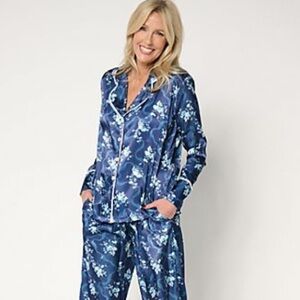 Madeleine Fig Night Winter Floral Satin Pajama Shirt Size 1X